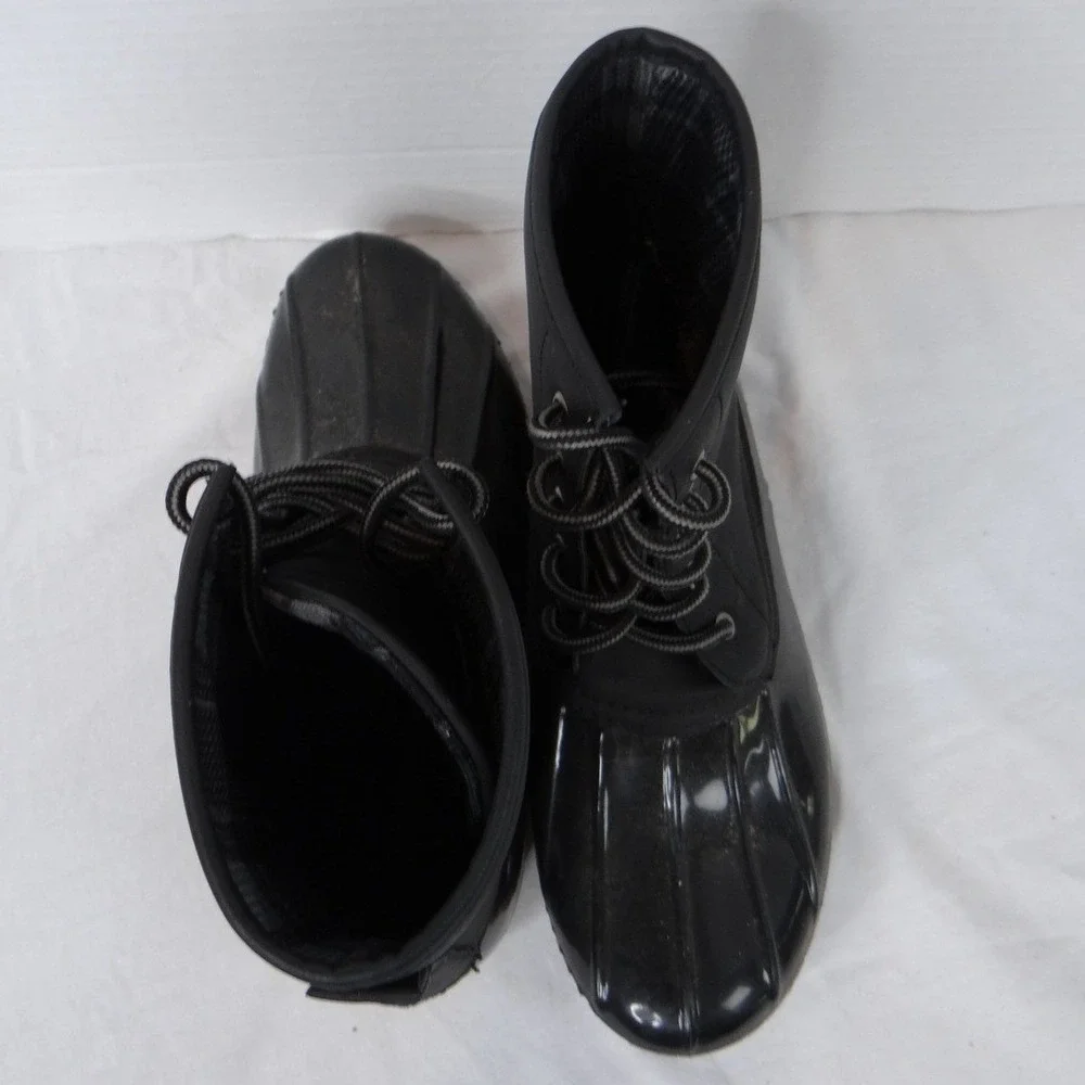 Charlotte Russe Black Lace‎ Up Duck Boots Waterproof Rubber Sole Plaid Lined